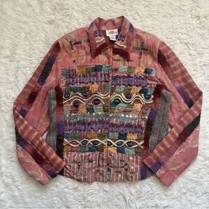 Vintage Sandy Starkman Jacket Silk Patchwork Art To Wear Boho Unique Artsy Sz M